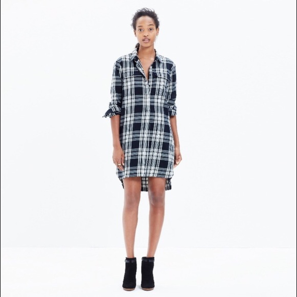 Madewell black plaid shirt dress